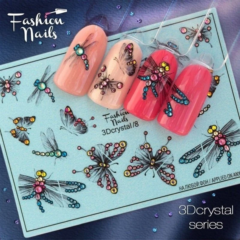 Nagel Sticker Dragonfly-Butterfly 3DC 8 Crystal