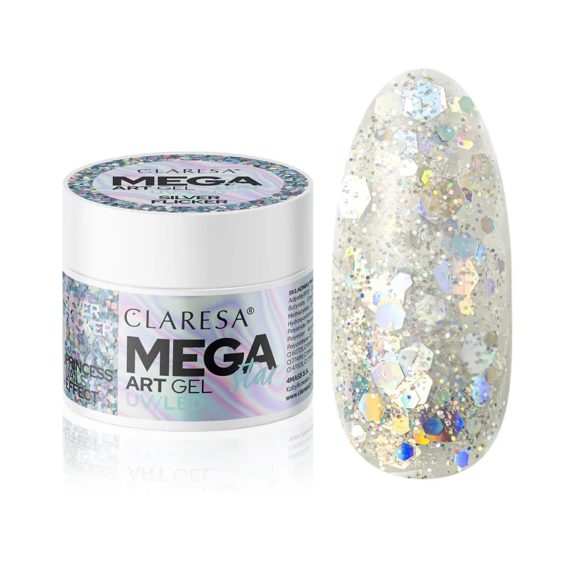 Glitter Nailart UV-Gel Mega Star Silver Flicker 10g Claresa