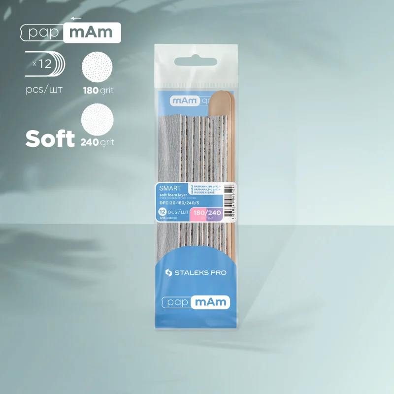 Ersatzfeilen PapMam Soft 180 Grit (5 Stück), 240 Grit (5 Stück) + 2 Holzsockel SMART 20 Staleks