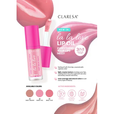 Creamy Lip Oil LA LA LOVE 01 Sweet Dreams 7g Claresa