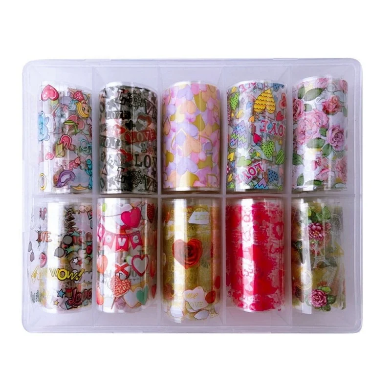 16 Transfer Nagelfolie Set - Blumen und Herzen