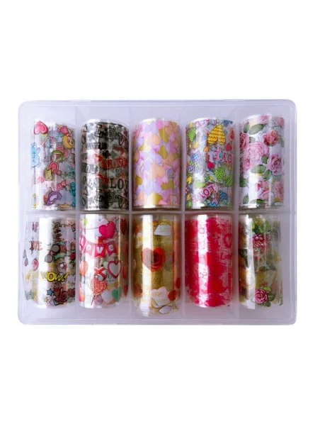 16 Transfer Nagelfolie Set - Blumen und Herzen